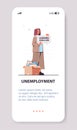 businesswoman holding looking for a job poster unemployment concept smartphone screen vertical