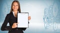 Businesswoman holding paper holder