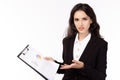 Businesswoman holding paperwork and get irritated, unhappy and frustrated to report of business. Beautiful Caucasian businesswomen