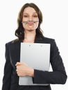 Businesswoman Holding Pen Under Her Nose Royalty Free Stock Photo