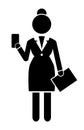 Businesswoman holding phone and clipboard, report, black and white logo avatar with businessperson