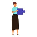 Businesswoman holding a puzzle piece is searching for a solution Royalty Free Stock Photo