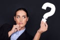 Businesswoman holding a question mark Royalty Free Stock Photo