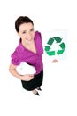 Businesswoman holding a recycling label