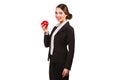 Businesswoman holding a red apple in hands Royalty Free Stock Photo