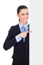 Businesswoman holding white blank board Royalty Free Stock Photo