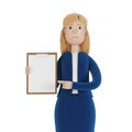 Businesswoman holds ready-made document. Woman in business clothes, employee of the company.