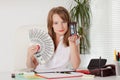 Businesswoman with hourglass and money Royalty Free Stock Photo