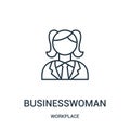 businesswoman icon vector from workplace collection. Thin line businesswoman outline icon vector illustration Royalty Free Stock Photo