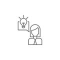 Businesswoman, idea, creative icon. Element of teamwork icon. Thin line icon for website design and development, app development.