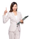 Businesswoman with idea and finger point out Royalty Free Stock Photo
