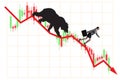 Businesswoman in illustration of bearish market