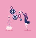 Businesswoman implements a business idea concept. Illustration, vector EPS10