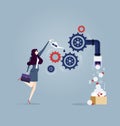 Businesswoman implements a business idea concept. Illustration, vector EPS10