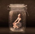Businesswoman inside a jar with powerful hand drawn lines concept