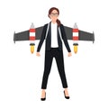 Businesswoman with jetpack and graph fling up