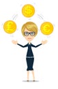 Businesswoman juggling with gold coins