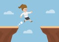 Businesswoman Jump Through the Gap Between Cliff