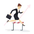 Businesswoman jumping hurdles.