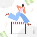 businesswoman jumping over barrier business woman running to finish line competition challenge concept Royalty Free Stock Photo