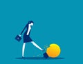 A businesswoman kicking a broken light bulb. Thinking that doesn`t work