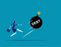 Businesswoman kicking a giant debt away. Concept business vector, Debt, Challenge, Risk