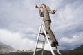 Businesswoman On Ladder Shouting Through Megaphone