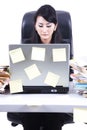Businesswoman with laptop and sticky note Royalty Free Stock Photo