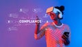 Engaging Businesswoman in Virtual Reality for Corporate Compliance and Regulatory Understanding with Digital Elements Royalty Free Stock Photo