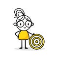 Businesswoman leaning on a target on white background. Hand drawn doodle woman. Vector stock illustration