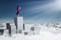 Businesswoman looking at blue sky with binoculars Royalty Free Stock Photo