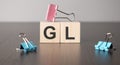 Businesswoman made word gl with wood building blocks