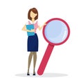 Businesswoman with magnifying glass. Business research and expertise Royalty Free Stock Photo