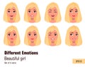 Businesswoman making different face gestures. Young attractive girl with various emotions.