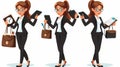 A businesswoman with many hands. Concept of professional multitasking. Modern cartoon character with a phone, clock Royalty Free Stock Photo