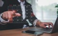 Businesswoman marking dates on virtual calendar, managing his business schedule, setting reminders for important appointments,