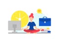 Businesswoman Meditating in Yoga Lotus Position to Calm Down Stressful Emotions in Office Vector Illustration