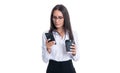 businesswoman messaging on phone on background. photo of businesswoman messaging