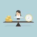 Businesswoman with money and time balance concept.