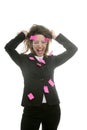 Businesswoman with multi task pink notes