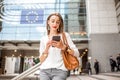 Businesswoman near the parliament building in Brussel Royalty Free Stock Photo