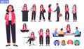 Businesswoman or office employee character collection. Business woman in different poses, actions and gestures. Manager meeting,