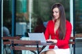 Businesswoman in outdoors cafe Royalty Free Stock Photo