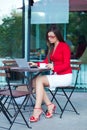 Businesswoman in outdoors cafe Royalty Free Stock Photo