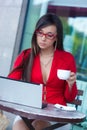 Businesswoman in outdoors cafe Royalty Free Stock Photo