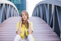 Businesswoman Outside Office On Mobile Phone Royalty Free Stock Photo