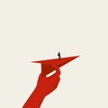 Businesswoman on a paper plane vector concept. Symbol of leadership, ambition and motivation.