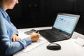 Businesswoman with papers working at night office Royalty Free Stock Photo