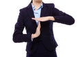 Businesswoman with pause hand gesture