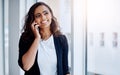 Businesswoman, phone call and office networking for project communication, planning or interior designer. Female person Royalty Free Stock Photo